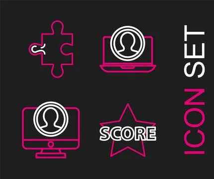 Set line Star, Create account screen,  and Piece of puzzle icon. Vector Illustrazione stock