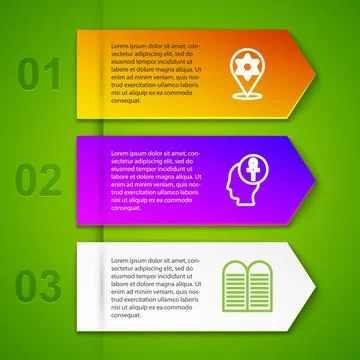 Set line Star of David, Cross ankh and The commandments. Business infographic Stock Illustration