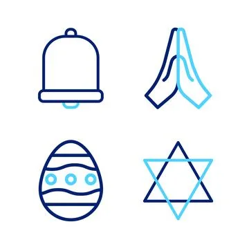 Set line Star of David, Easter egg, Hands in praying position and Church be.. Stock Illustration