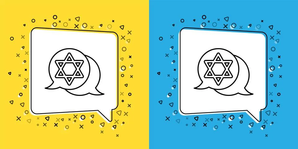 Set line Star of David icon isolated on yellow and blue background. Jewish re Stock Illustration