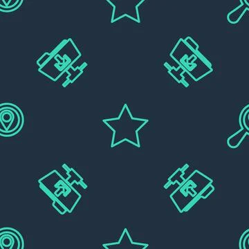 Set line Star, FTP folder download and Search location on seamless pattern Stock Illustration