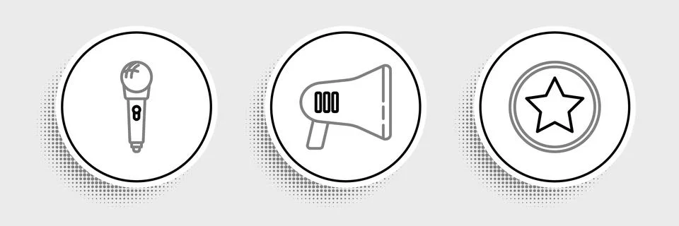 Set line Star, Microphone and Megaphone icon. Vector Stock Illustration