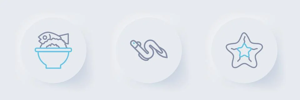 Set line Starfish, Eel and Served on bowl icon. Vector Illustrazione stock