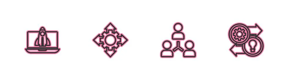 Set line Startup project concept, Project team base, and Human resources icon Stock Illustration