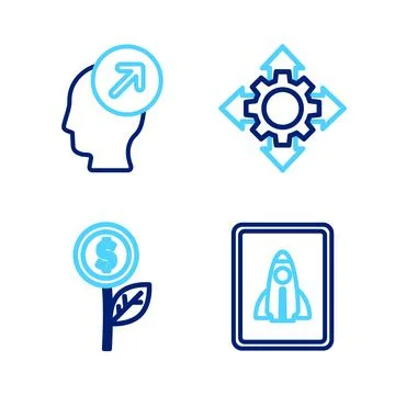 Set line Startup project concept, Dollar plant, Project team base and Head Stock Illustration