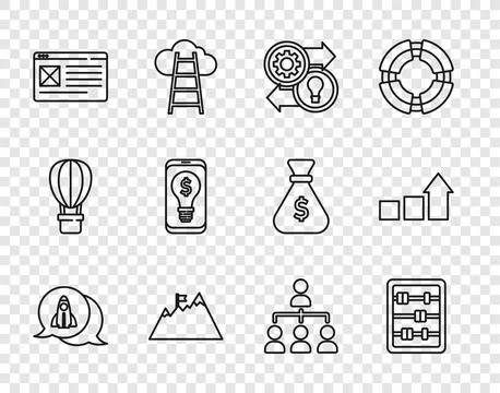 Set line Startup project concept, Abacus, Human resources, Mountains with f.. 스톡 일러스트