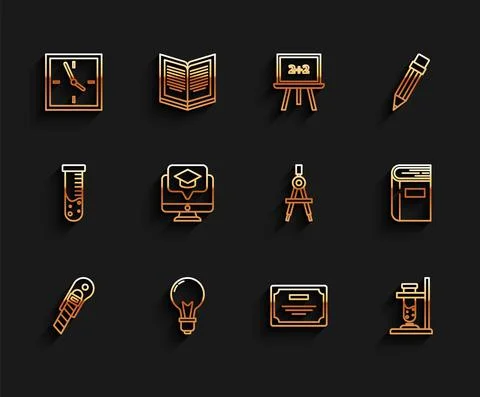Set line Stationery knife, Light bulb with concept of idea, Clock, Certificate 스톡 일러스트