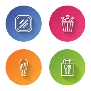 Set line Steak meat, Chicken leg in package box,  and Online ordering and d.. Stock Illustration