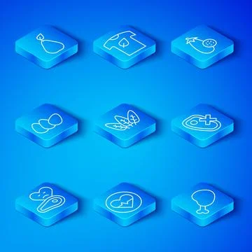 Set line Steak meat, Leaf, Heart rate, No, Eggplant, Chicken egg, Pear and .. Stock Illustration