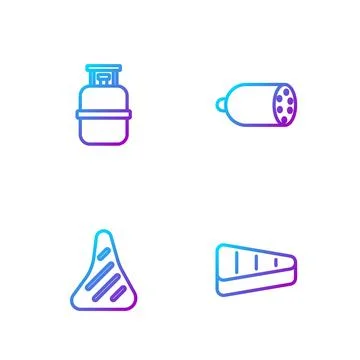 Set line Steak meat, , Propane gas tank and Salami sausage. Gradient color .. Stock Illustration