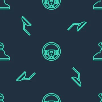 Set line Steering wheel, Windscreen wiper and Gear shifter on seamless pattern Illustration