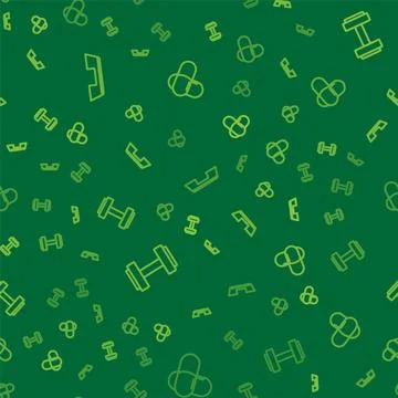 Set line Step platform, Dumbbell and Sports nutrition on seamless pattern Stock Illustration