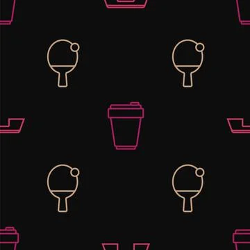 Set line Step platform, Racket and ball and Fitness shaker on seamless pattern Stock Illustration