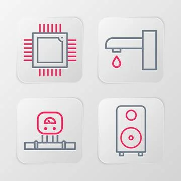 Set line Stereo speaker, Smart sensor, Water tap and Processor with microci.. イラスト素材