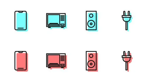 Set line Stereo speaker, Smartphone, mobile phone, Microwave oven and Electric Stock Illustration