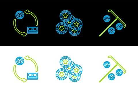 Set line Stick for chips, Casino exchange on stacks of dollars and  icon. Vec Stock Illustration