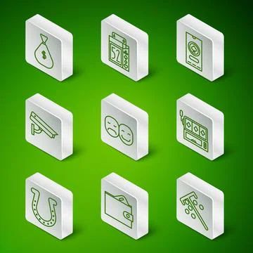 Set line Stick for chips, Wallet with money, Money bag, Poker player, Securit Stock Illustration