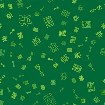 Set line Stink bug, Fly swatter and Book about insect on seamless pattern Stock Illustration