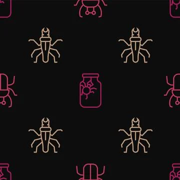 Set line Stink bug, Termite and Spider jar on seamless pattern. Vector Stock Illustration