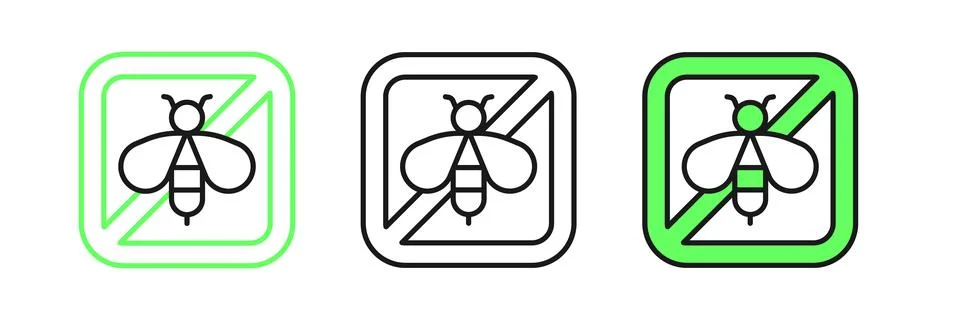 Set line Stop bee icon isolated on white background. Sweet natural food. Ho.. Stock-Illustration