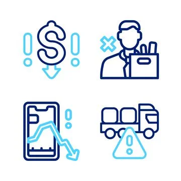 Set line Stop delivery cargo truck, Mobile stock trading, Employee dismissal and Stock Illustration