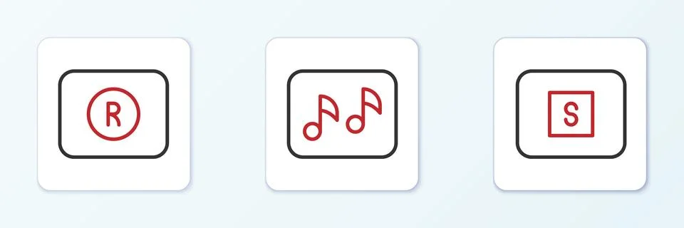 Set line Stop media button, Record and Music note, tone icon. Vector Stock Illustration