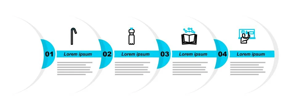 Set line Stop plastic pollution, Open book, Bottle of water and Drinking straw Stock Illustration