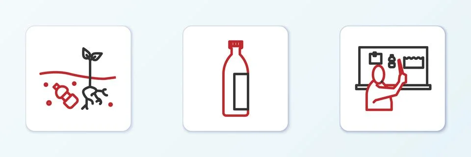 Set line Stop plastic pollution, Problem of planet and Lotion cosmetic tube icon Illustrazione stock