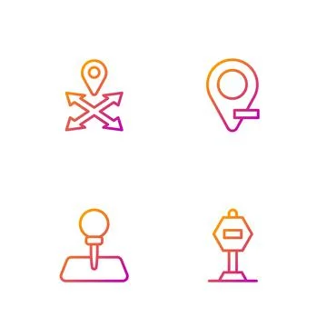Set line Stop sign, Push pin, Location and . Gradient color icons. Vector Ilustração Stock