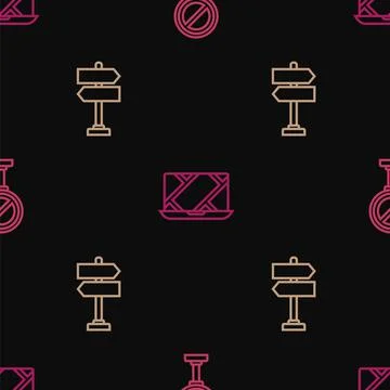 Set line Stop sign, Road traffic and City map navigation on seamless pattern. Stock Illustration