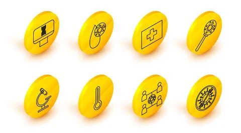 Set line Stop virus, Virus spread, Medical thermometer, Microscope, under Stock Illustration