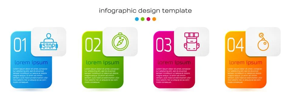 Set line Stop war, Compass, Hiking backpack and Bomb ready explode. Business 스톡 일러스트