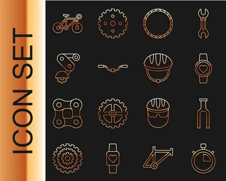 Set line Stopwatch, Bicycle fork, Smart, wheel, handlebar, Derailleur bicycle イラスト素材