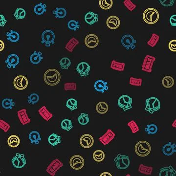 Set line Stopwatch, Clock, and Digital alarm clock on seamless pattern. Vector Stock Illustration