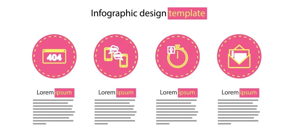 Set line Stopwatch Envelope Chat messages on mobile and Page with 404 error i Stock Illustration