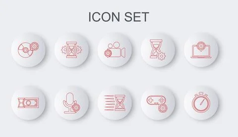 Set line Stopwatch, Fast payments, Video camera setting, Gamepad, CD or DVD.. 스톡 일러스트