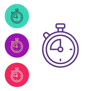 Set line Stopwatch icon isolated on white background. Time timer sign 库存插图