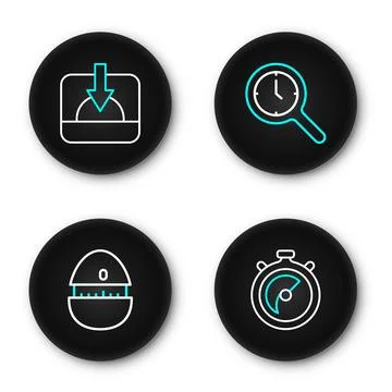 Set line Stopwatch, Kitchen timer, Magnifying glass with clock and Sunset i.. 스톡 일러스트