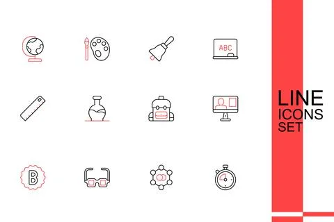 Set line Stopwatch, Molecule, Glasses, Exam paper with incorrect answers, O.. 스톡 일러스트