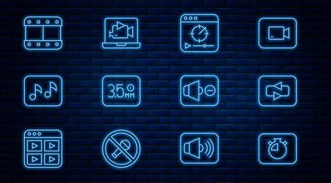Set line Stopwatch, Repeat button, Online play video, Audio jack, Music note Stock Illustration