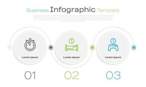 Set line Stopwatch, Time sleep and Gamepad of time. Business infographic Illustrazione stock