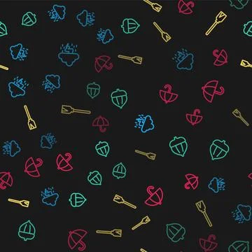 Set line Storm, Acorn, Handle broom and Umbrella on seamless pattern. Vector Illustration