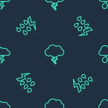 Set line Storm, and Cloud with rain and lightning on seamless pattern. Vector 스톡 일러스트