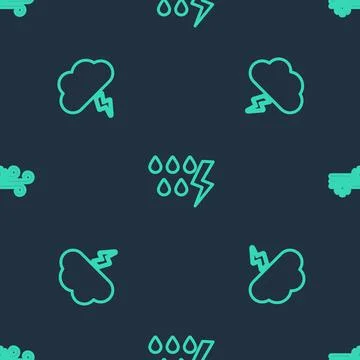 Set line Storm, and Wind and snow on seamless pattern. Vector Illustrazione stock