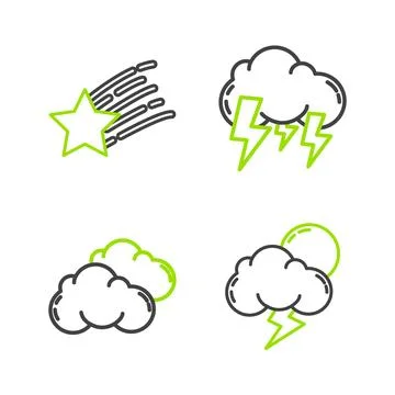 Set line Storm, Cloud, and Falling star icon. Vector 스톡 일러스트