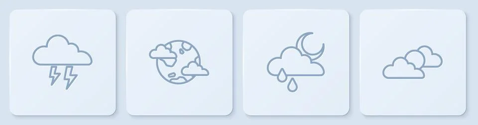 Set line Storm, Cloud with rain and moon, Earth planet clouds and Sun weather Ilustração Stock