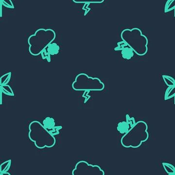 Set line Storm, Cloud with snow and lightning and Pinwheel on seamless pattern Stock Illustration