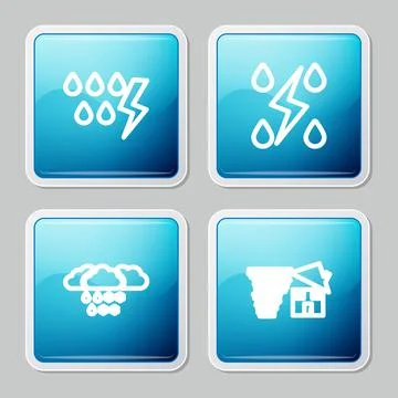 Set line Storm, , Cloud with snow and rain and Tornado swirl icon. Vector Illustrazione stock