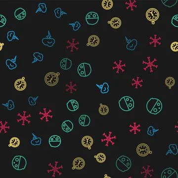 Set line Storm, Eclipse of the sun, Compass and Snowflake on seamless pattern Illustrazione stock
