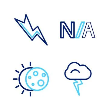 Set line Storm, Eclipse of the sun, Not applicable and Lightning bolt icon 스톡 일러스트